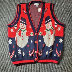 NWT‎ Vtg Cabin Creek Christmas Snowman Sweater Vest Women's Size XL Red & Blue